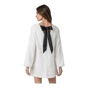 Sequined Tie-Back Dress White With Black Bow